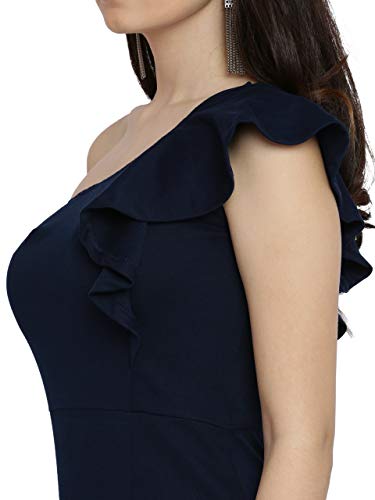Image of Miss Chase Women's Solid One Shoulder Sleeveless Ruffled Maxi Dress