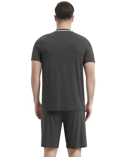 Image of NACHILA Pajamas Set for Men-Viscose Made from Bamboo, Short Sleeve Sleepwear Cool Pjs with Shorts Pants Soft Loungewear