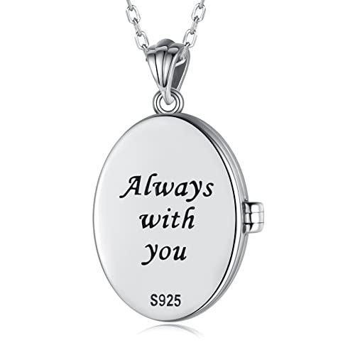 Sterling Silver Locket Necklace For Women: Oval-Shaped Opal Locket Pendant Holds Pictures Always With You Vintage Style Photos Locket Jewelry Gifts For Loved One (Sterling Silver Chain With Locket Pendant) #TOP1