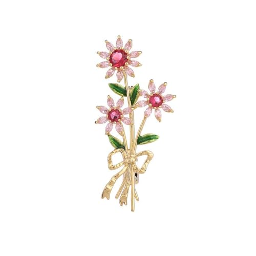 Image of 14K Gold Daisy Brooch with Crystal Inlay - Bright Bouquet Flower Crystal Brooch,Ideal Gift for Her on Special Occasions