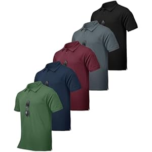 ZITY 5 Pack Tactical Polo Shirts for Men Golf Shirt Short Sleeve Athletic Performance Moisture Wicking Work Outdoor Tshirts Large Black Gray Navy Green Red