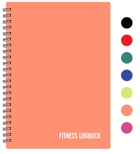 Fitness Logbuch Plastik-Cover Pfirsich - undatiertes Workout-Tagebuch – A5-Format, dickes Papier, starke Bindung – stilvolles und minimalistisches...