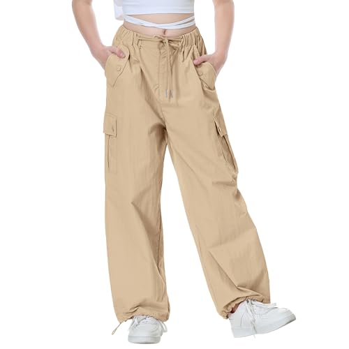 Image of Rolanko Parachute Pants for Girls Y2K Cargo Trousers with Pockets Harajuku Jogger Pants Kids 4-14 Years