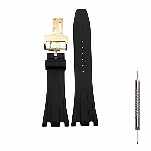 Kevisae Black Rubber Silicone Watch Band Compatible with Audemars Piguet Royal Oak Offshore 15703 15710-28mm AP Rubber Watch Band Strap (Golden buckle)