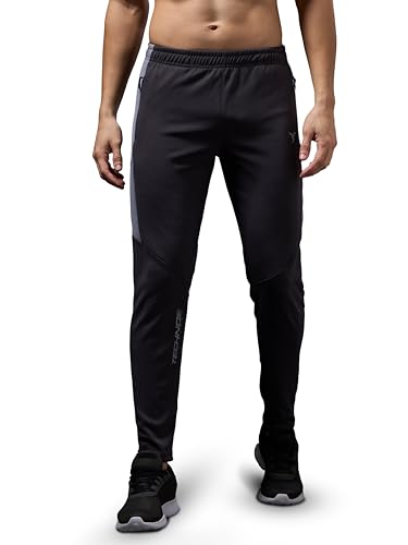 Image of TECHNOSPORT Men's Slim Fit Mid Rise Solid Trackpant with Techno Dry for Gym, Workout & Sports