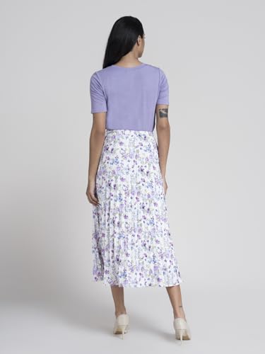 Image of FableStreet Women Skirt Casual & Festive | Elegant Flared Fit High Rise Knife Pleats All-Over Floral Print | Wrinkle-Resistant Woven Fabric for Summer & Outings