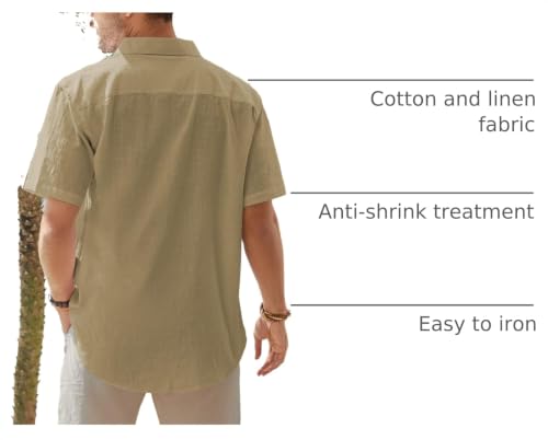 Image of J.VER Mens Linen Shirt Short Sleeve Button Down Casual Summer Shirts | Cotton Linen, Untucked, Big Tall, from Beach Camp Vacation, Cruise Fishing, Work Office, to Wedding Party Family, with Pocket