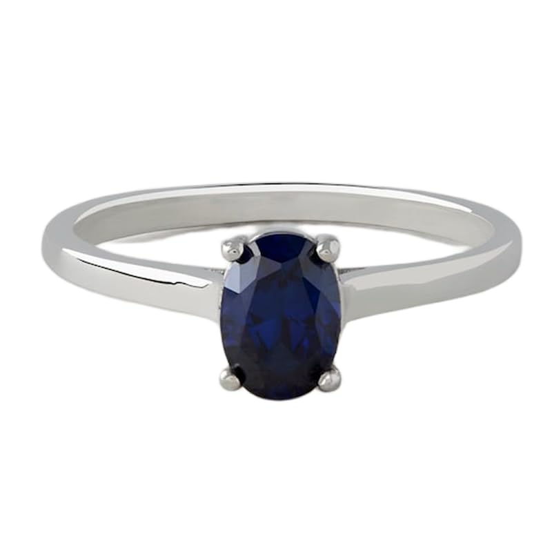 Bague solitaire saphir bleu en argent 925, le cadeau idéal pour des fiançailles