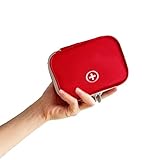 Linsiter Portable Empty First Aid Bag, Mini Travel Medicine Pouch Double Zippers Handy Pills Pocket for Travel Home, Red