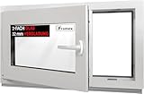 La finestra della cantina piccola finestra (PVC) Framex ha 2 vetri (4/24/4). La finestra del garage ha un profilo sottile da 58 mm con sistema a 4 camere. Inclinazione rotante. Interno/esterno bianco