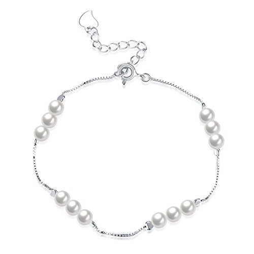 HMILYDYK Braccialetto da donna in argento Sterling con quattro gruppi in linea di perle bianche