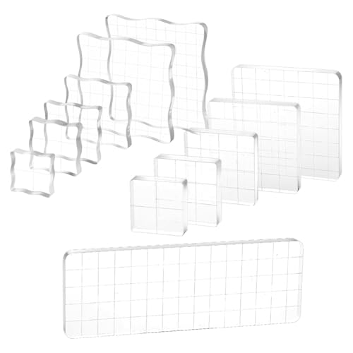 Mshsiw 12個のアクリルスタンプブロッククリアスタンプブロックツールセットさまざまなサイズのスタンプブロック、グリッドライン付きクラフト用