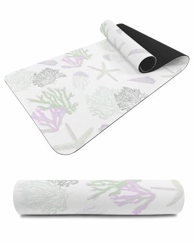 Debedcor Heat Proof Table Pads Waterproof Decorative, Green Purple Coral Non-Slip Table Countertop Protector, Coastal Summer Ocean Insulation Mat for Kitchen Room, 40 x 12 Inches