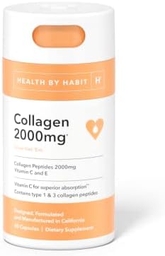 Health By Habit Collagen Supplement (60 Capsules) - Vitamin C & Vitamin E, 2000mg, Collagen Peptides, Superior Absorption, Support Your Skin, Non-GMO, Sugar Free (1 Pack)