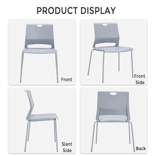 Image of Sidanli Waiting Room Chairs Set of 4, Grey Stack Chairs with Back, Stacking Chairs with Metal Legs