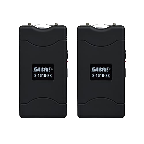 SABRE 2-in-1 Stun Gun with LED Flashlight Self Defense Stun Gun with Painful 1.160 C Charge 120 Lumens Rechargeable Battery Easy to Use Safety Switch Belt Holster for Quick Access Black 2 Pack