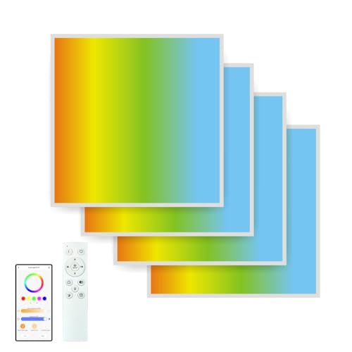 2x2 FT LED RGBCW Multicolor Flat Panel Remote & App Controlled 40W 4600lm Color Changing LED Panel Light Smart 2.4G Bletooth,Drop Ceiling Light with (4 Pack)