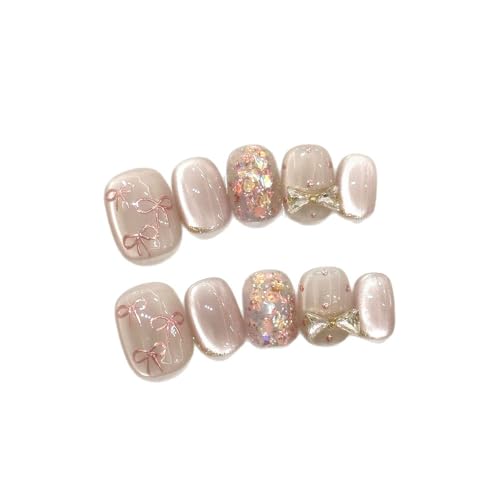 ネイルチップ 短め 10枚入り 100%ハンドメイド マグネットネイル キラキラ 透明感ある かわいい 再利用可能 セルフネイル ネイルデザイン ネイルアート (1, L)