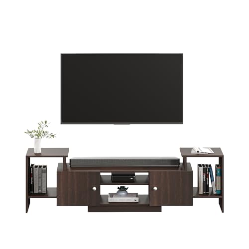 Image of FURNEASER Eptimal Engineered Wood TV Entertainment Unit for 75 Inch TV | Floor TV Stand & Cabinet with Shelves and Doors | Modern TV Unit (Wenge)