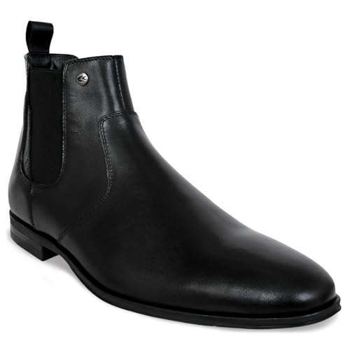 Image of Allen Cooper Men's Black /Tan Leather Chelsea Boots - Stylish Formal & Casual Wear