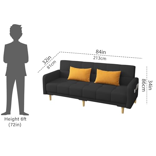 Image of Casaliving Melfoy 3 Seater Sofa Cum Bed for Living Room with Ottomon (Black Fabric) Premium Fabric Sofa