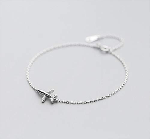 Dtja Crystal Airplane Bracelet for Women Sterling Silver Cute Delicate Fly Plane Adjustable Charm Link Bracelets Airline Jewelry Christmas Gifts Souvenir for Best Friend freedom Lover Wanderlust4