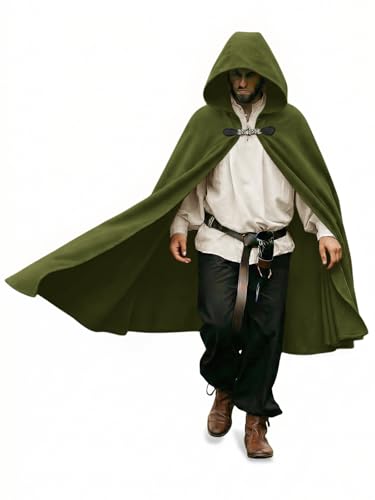 Runcati Mens Renaissance Hooded Cloak Medieval Samurai Witch Vampire Cape Wizard Raven Halloween Costume