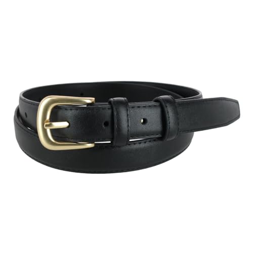 CTM Women's Leather Adjustable Belt with Statement Buckle
