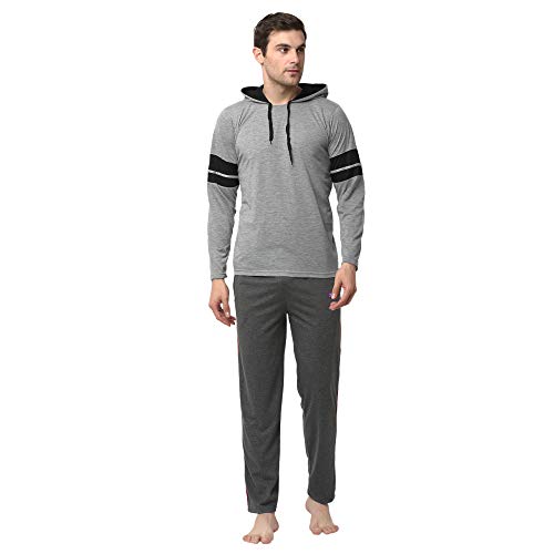 Image of Mack Jonney Cotton Blend Night Suit Co-ord Set for Men with Hodded Full Sleeve T-Shirt and Track Pant-VJ-MNS-TTP-GROUP21