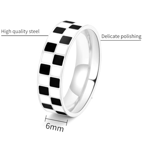 Jude Jewelers 6mm Stainless Steel Checkerboard Chess Pattern Wedding Band Biker Statement Ring2