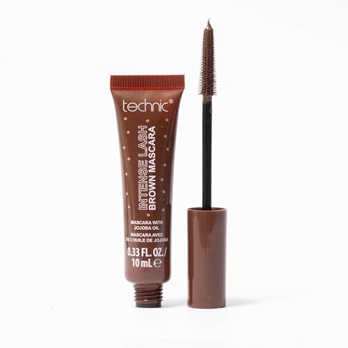 Technic Intense Lash Mascara in Brown - Vegan Formula With Jojoba Oil & Vitamin E To Moisturise & Condition Lashes With a Tapered Wand For Intense Length & Volume In Just One Coat. 10ml