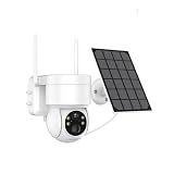 CVFRDD PTZ IP Camera Outdoor Wireless Solar Camera with Solar Panel 4MP HD Built-in 7800mAh Recharge Battery PIR Human Alarm iCsee(White No SD Card)