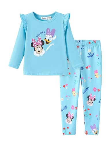 Image of Disney Minnie Mouse Daisy Duck Cuckoo-Loca Girls' Outfit Flutter Long-Sleeve Sweatshirt Top & Printed Leggings Set Clothes for Girls Shirt and Pants Two Piece Outfits Turquoise 2T