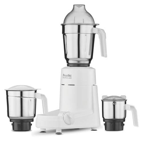 Preethi Popular Mixer Grinder (MG-142) 750W Powerful Motor 3 Stainless Steel Jars Shock-Proof ABS Body Indian Mixer Grinder for Home Kitchen Grinding & Blending