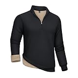 [KEFITEVD] トレーナー メンズ 冬 ハーフジップ ランニングウェア スウェットシャツ 裏起毛 ハイネック 長袖 パーカー 厚手 裏ボア 防寒 ゴルフウェア 暖かい 作業着 黒 ブラック 2XL