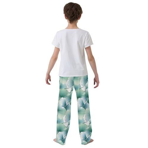 Ginkgo Biloba Green Leaf Long Pajama Pants Elastic Waist PJ Bottoms with Pockets S A1101164