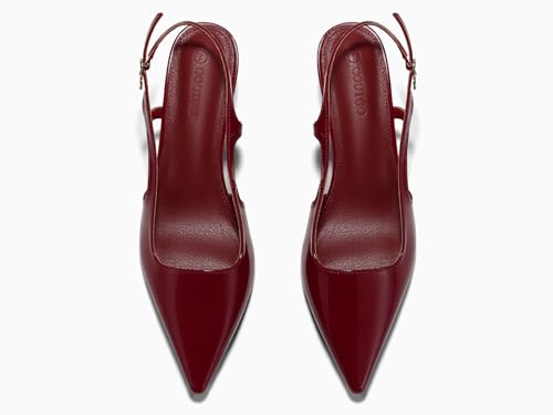 Image of Coutgo Womens Low Kitten Heels Slingback Pumps Closed Pointed Toe Buckle Party Work Dress Shoes