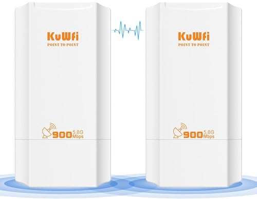 900Mbps WLAN Bridge Outdoor, KuWFi 5.8GHz Point to Point Outdoor WiFi Bridge mit PoE, 2 RJ45, 12dBi...