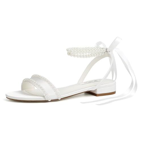 Wedding Flats Pearl Sandals Flat Wedding Shoes for Bride Open Toe Bridal Flats
