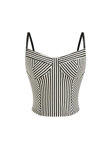 CIDER Y2K Striped Crop Top Sleeveless Camisole Going Out V Neck Slim Fit Woven Tank Top Daily Casual