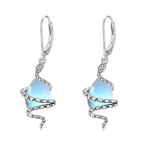 Boucles d'oreilles serpent argent 925 goutte avec pierre de lune véritable