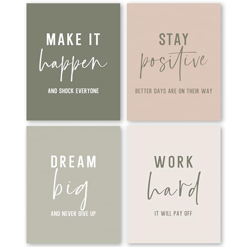 QLMX Office Inspirational Wall Art Prints Set of 4, Boho