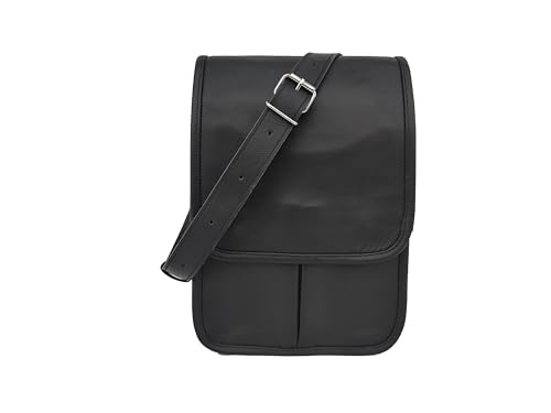12 Inch Black Leather Messenger Crossbody Bag Fits A4 Documents, Men Women Teens Satchel Handbag Sling Shoulder Bags