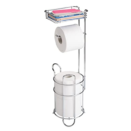 mDesign Steel Metal Free Standing Toilet Paper Holder Stand and...