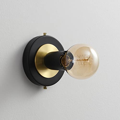 Image of BRIGHTTIA Luna Uno 1-Light Wall Sconce - Mid Century Industrial Modern Flush Mount Fixture for Wall & Ceiling - Minimalist Lamp for Bathroom and Small Spaces - Black & Gold (BC0026-1BG)