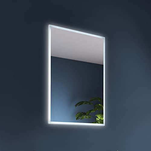 Pebble Grey Illuminated Bathroom Mirror with LED Lights 390x500mm IP44 Rated - Glendale Bathroom Mirror with Lights, Heated Demister Pad, & Motion Sensor Switch, Rotatable Vanity LED Mirrors