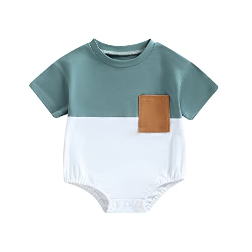 Image of LIOMENGZI Infant Baby Boy Summer Romper Onesie Outfits Color Block Clothes Cute Jumpsuit Bodysuits Clothes 3 6 12 18 Months