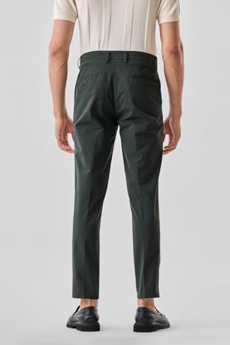 Image of SNITCH Men Casual Trousers | Slim Fit Mid Rise Solid Design | Durable Cotton Blend & Smooth Texture for Office & Everyday Wear |Dark Green