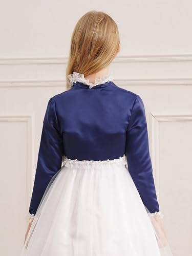 JEYPINMI Kids Satin Bolero Cardigan Ruffle Trim Princess Open Front Crop Tops Flower Girls Dress Cover Up3
