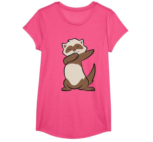 Dancing Ferret Cute Dabbing Ferret T-Shirt, Girls, Pink Heather, Small
